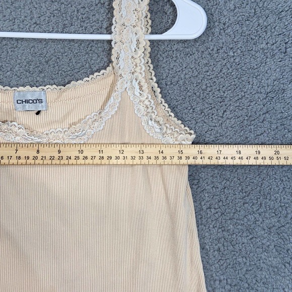 Chico's Top Womens 0 Camisole Lace Sleeves Strap Scoop Neck Ribbed Knit Solid - Picture 7 of 11
